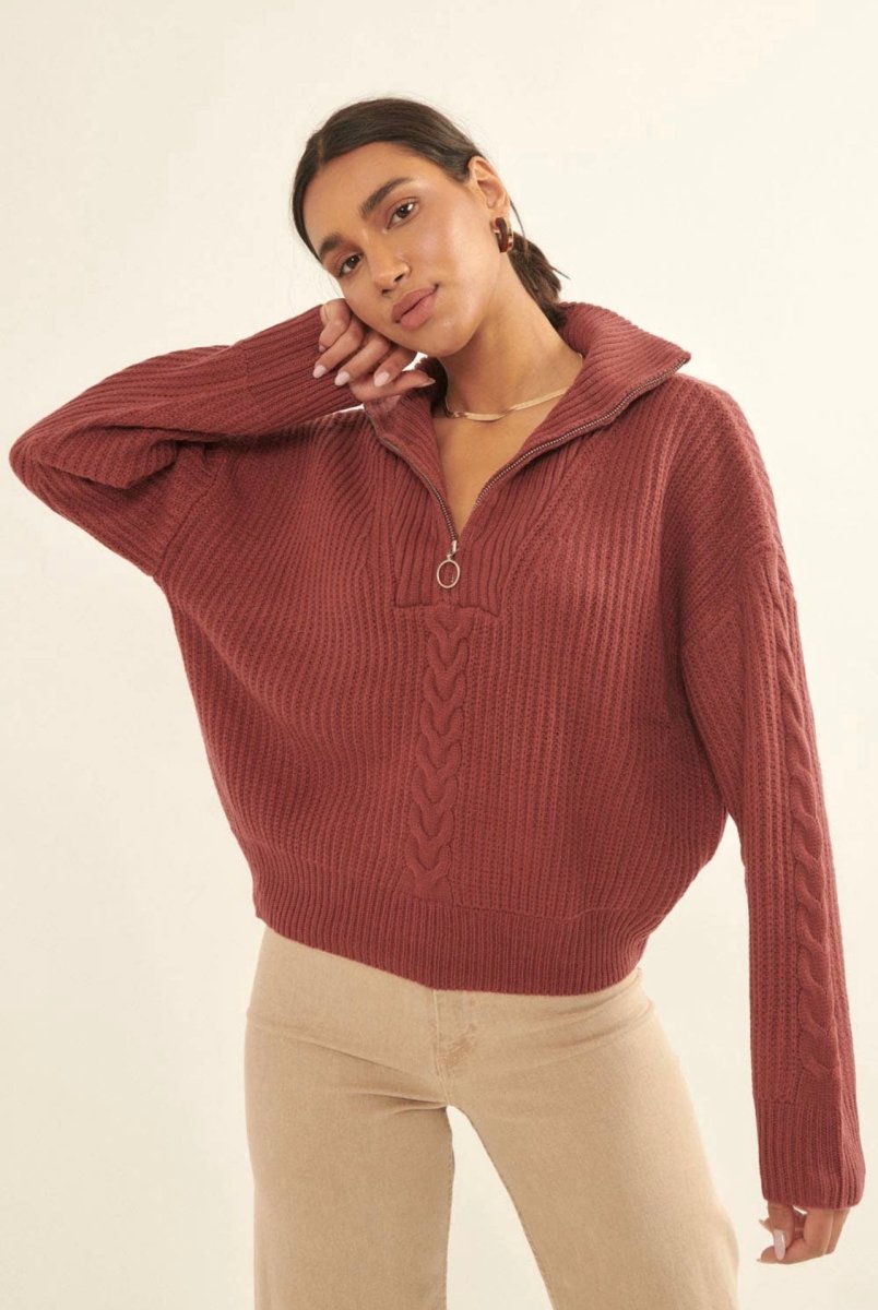 Liv Cable Knit Half Zip Oversized Sweater